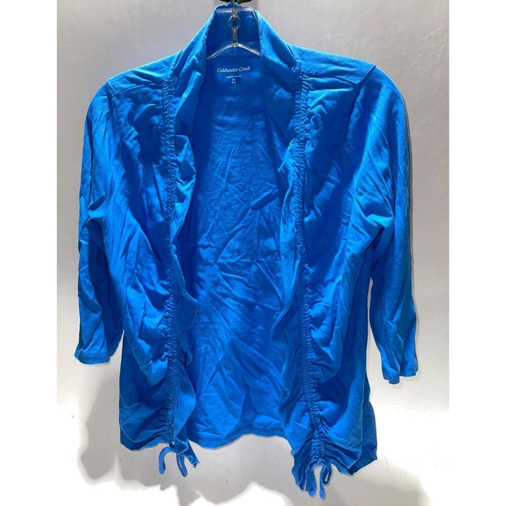 Coldwater Creek Women's Cardigan XS Blue Gathered Front And Tie Detail